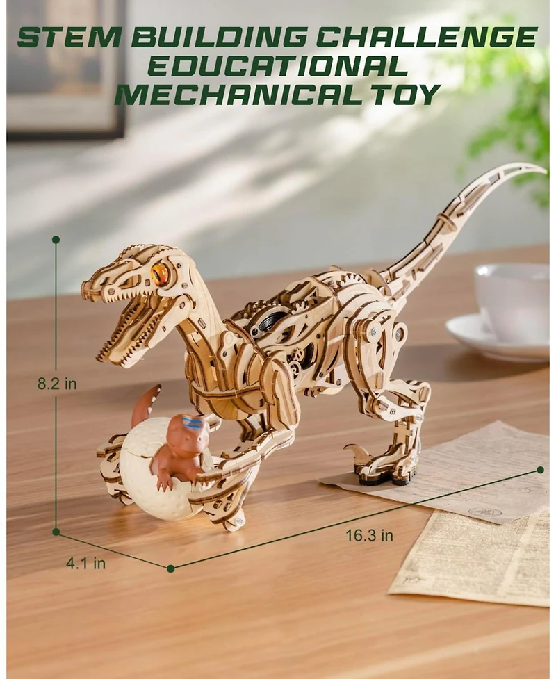 Robotime Walk Dinosaur Toys 3D Wooden Puzzles, Mechanical Wood Model Kits, Diy Crafts Kits Educational Toys Dino Collection Birthday Gift Teen Adult