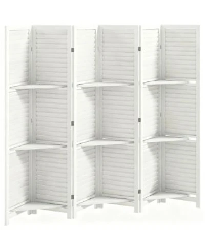 Yigii Wood Room Divider with Shelves Folding Design