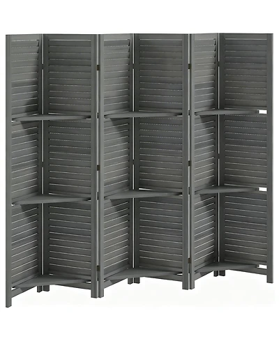 Yigii Wood Room Divider with Shelves and Folding Design
