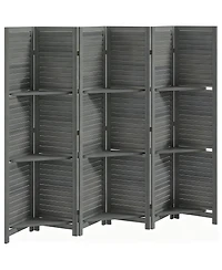 Yigii Wood Room Divider with Shelves and Folding Design