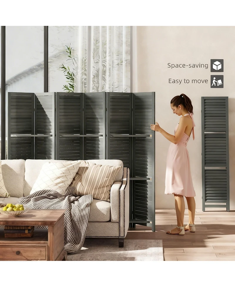Yigii Wood Room Divider with Shelves and Folding Design