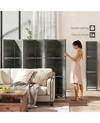 Yigii Wood Room Divider with Shelves and Folding Design