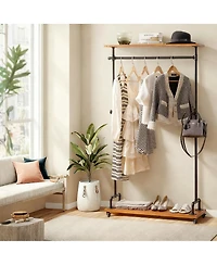 Yigii Industrial Pipe Clothes Rack with Wheels, 2-Tier, Heavy Duty