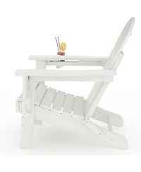 Folding Adirondack Chair Set of 4 with Ottoman, Hdpe Outdoor Patio Chair with Cup Holder, All Weather Resistent Wooden Textured for patios