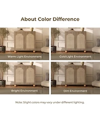 LuxenHome 2-Door Natural Oak Finish Manufactured Wood Cabinet, Pine Round Ball Legs