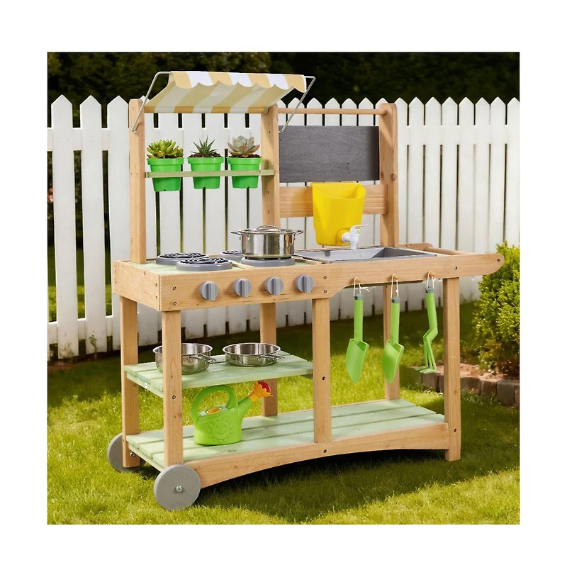 Slickblue Kids Outdoor Mud Kitchen Playset with Sink, Canopy & Accessories