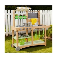 Slickblue Kids Outdoor Mud Kitchen Playset with Sink, Canopy & Accessories