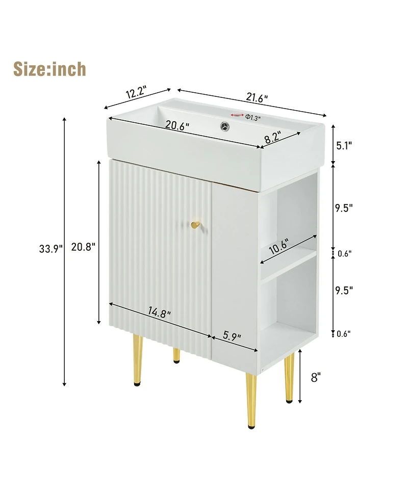 Rainsken 21.6" Small Bathroom Cabinet with Sink