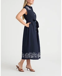 Ellen Tracy Women's Maxi Belted Dress with Embroidered Detail