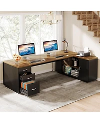 Tribesigns 85.8-Inch L-Shaped Executive Desk, Extra Large Modern Office Desk with File Drawers
