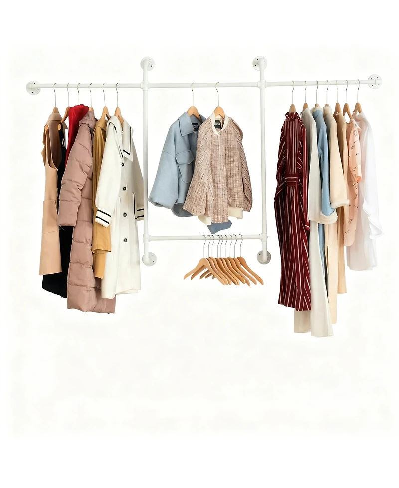 Yigii Industrial Metal Pipe Wall Garment Rack with 4 Bars