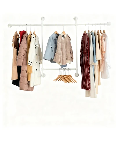 Yigii Industrial Metal Pipe Wall Garment Rack with 4 Bars