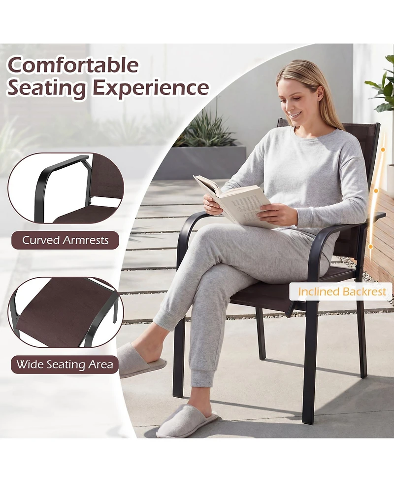 Gymax Patio Dining Chairs Set of Stackable Outdoor Armchairs w/Metal FrameBackrest