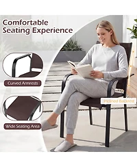 Gymax Patio Dining Chairs Set of Stackable Outdoor Armchairs w/Metal FrameBackrest