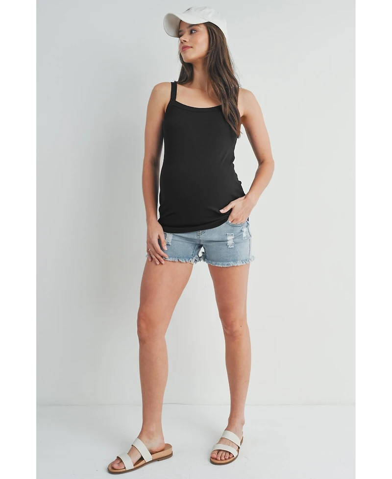 Hello Miz Maternity Ribbed Square Neck Sleeveless Tank Top