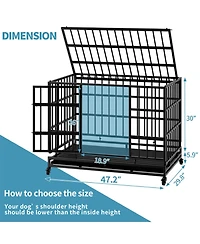 Aostirmotor Heavy-Duty Dog Crate with Wheels - Folding, Secure Cage with Removable Tray