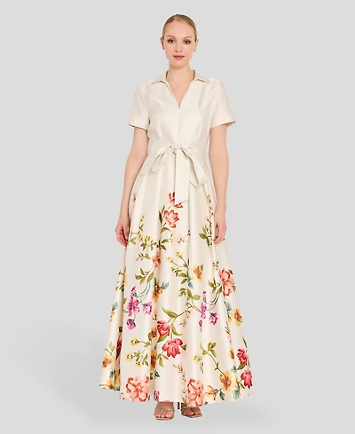 Tahari Asl Women's V-Neck Short-Sleeve Printed Gown