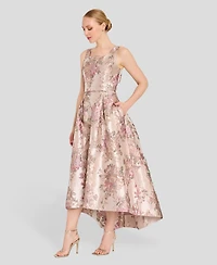 Tahari Asl Women's Metallic Jacquard High-Low Square Neck Dress