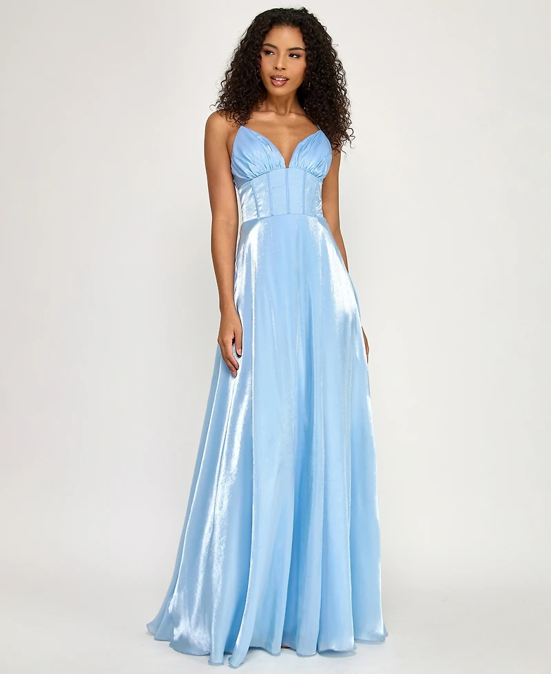 City Studios Junior's V-Neck Organza A-Line Maxi Dress
