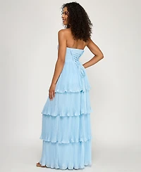 City Studios Women's Pleated Tiered Strapless Gown