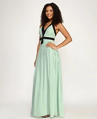 City Studios Women's Halter V-Neck Chiffon Maxi Dress