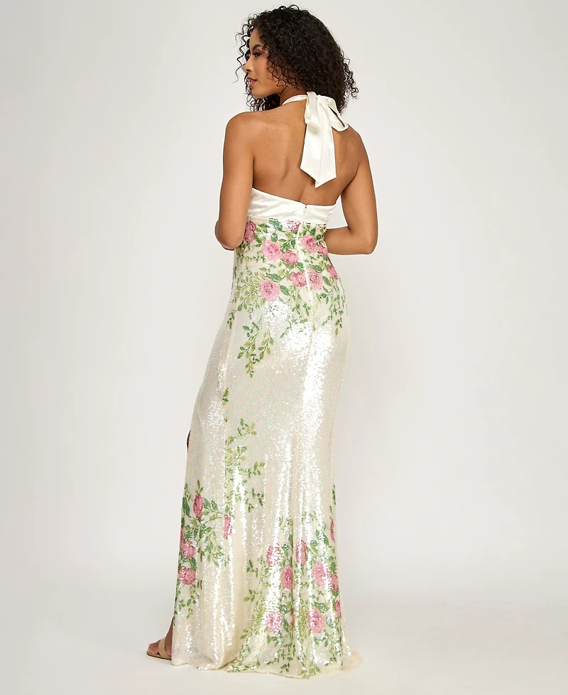 City Studios Junior's Halter Sweetheart Neck Maxi Dress