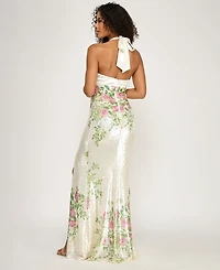 City Studios Junior's Halter Sweetheart Neck Maxi Dress