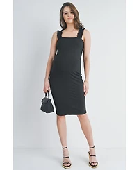 Hello Miz Maternity Ribbed Square Neck Ruffle Strap Dress