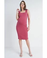 Hello Miz Maternity Ribbed Square Neck Ruffle Strap Dress