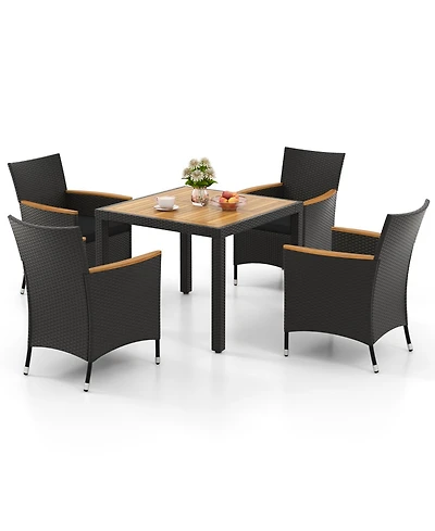 Gymax Set Of 5 Patio Dining Table Set for 4 Rattan Conversation Set w/ Umbrella Hole