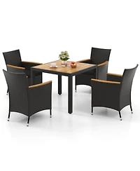 Gymax Set Of 5 Patio Dining Table Set for 4 Rattan Conversation Set w/ Umbrella Hole