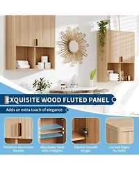 gaomon Fluted Wooden Bathroom Wall Cabinet, 23"x29", Over Toilet Storage, Adjustable Shelf, Soft-Close Hinges