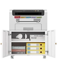 Rainsken File Cabinet on Wheels, Mobile Metal Printer Stand with 2 Doors and Adjustable Shelf for Home Office