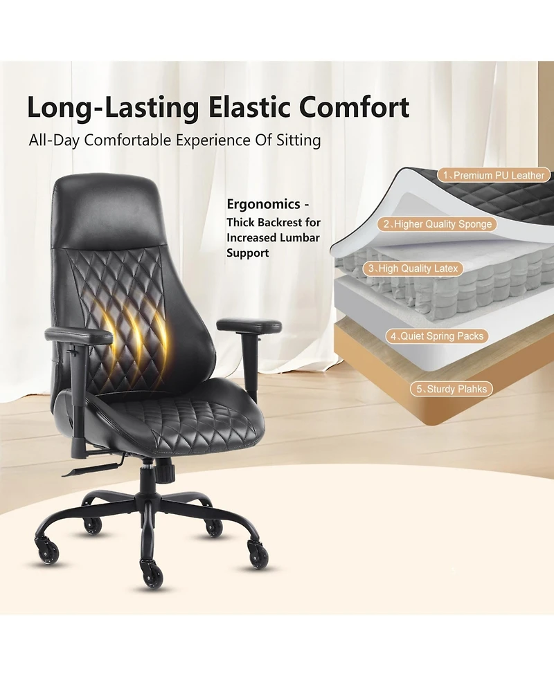 Boyel Living High Back Ergonomic Leather Office Chair with Lumbar Support, Adjustable Armrests, Silent Casters – Home Executive Desk
