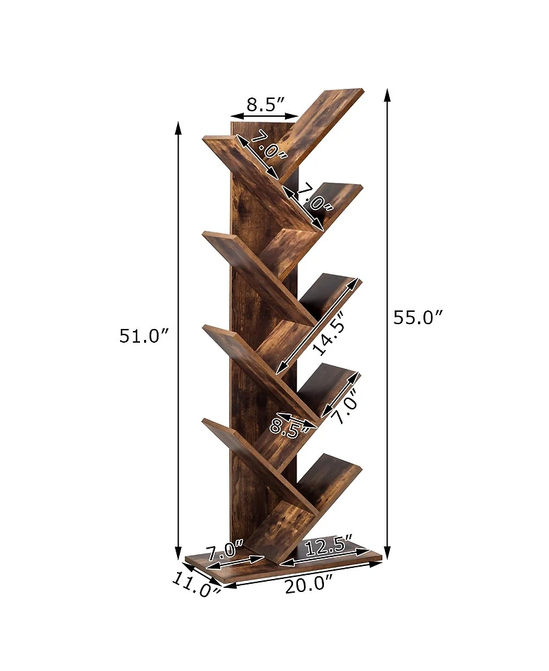 Sugift 8-Tier Free Standing Tree Bookshelf