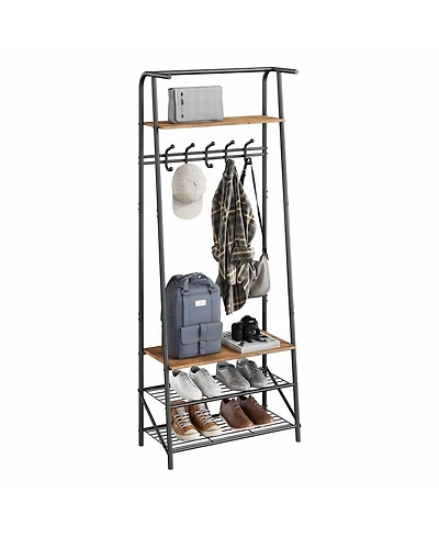 gaomon Hall Tree with 5 Hooks, 4-In-1 Entryway Coat Rack and Shoe Storage Bench