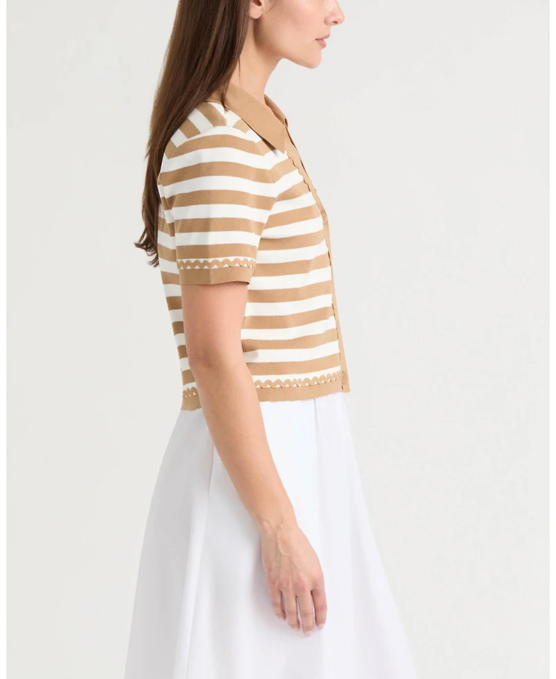Ellen Tracy Women's Short Sleeve Ric Rac Trims Cardigan