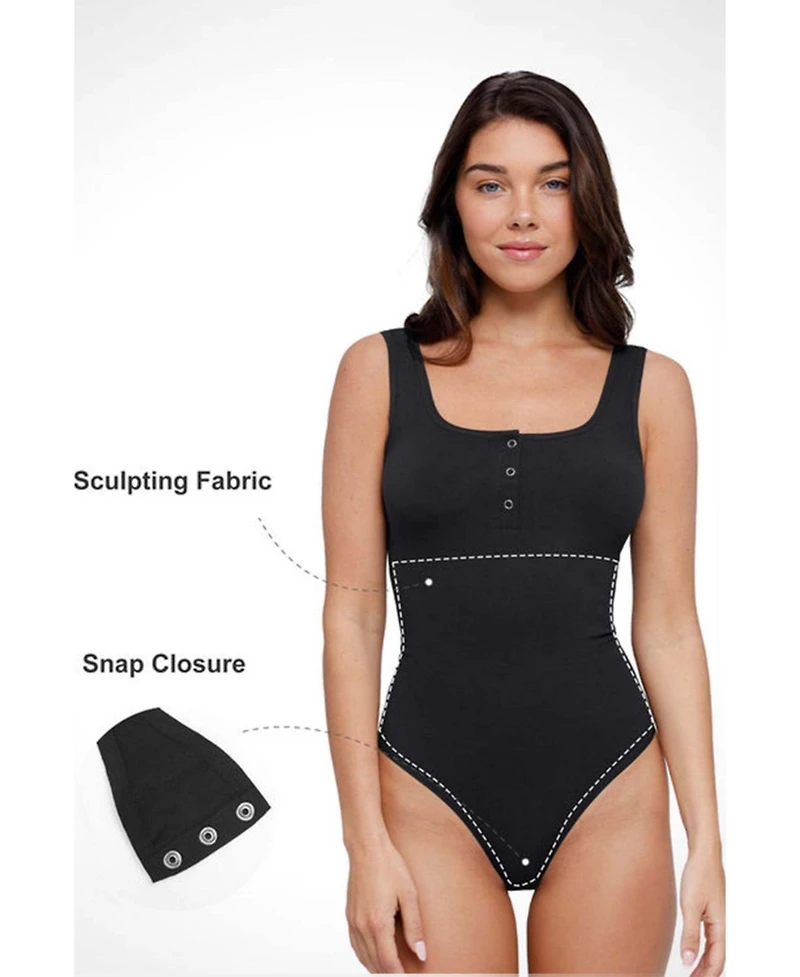 Popilush Women's Shapewear Seamless Modal Henley Tank Bodysuit