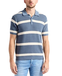 Men's Winder Short Sleeve Textured Striped Polo Sweater