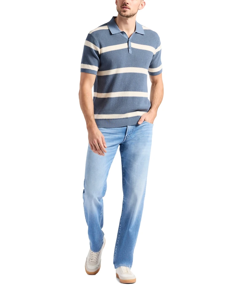 Men's Winder Short Sleeve Textured Striped Polo Sweater