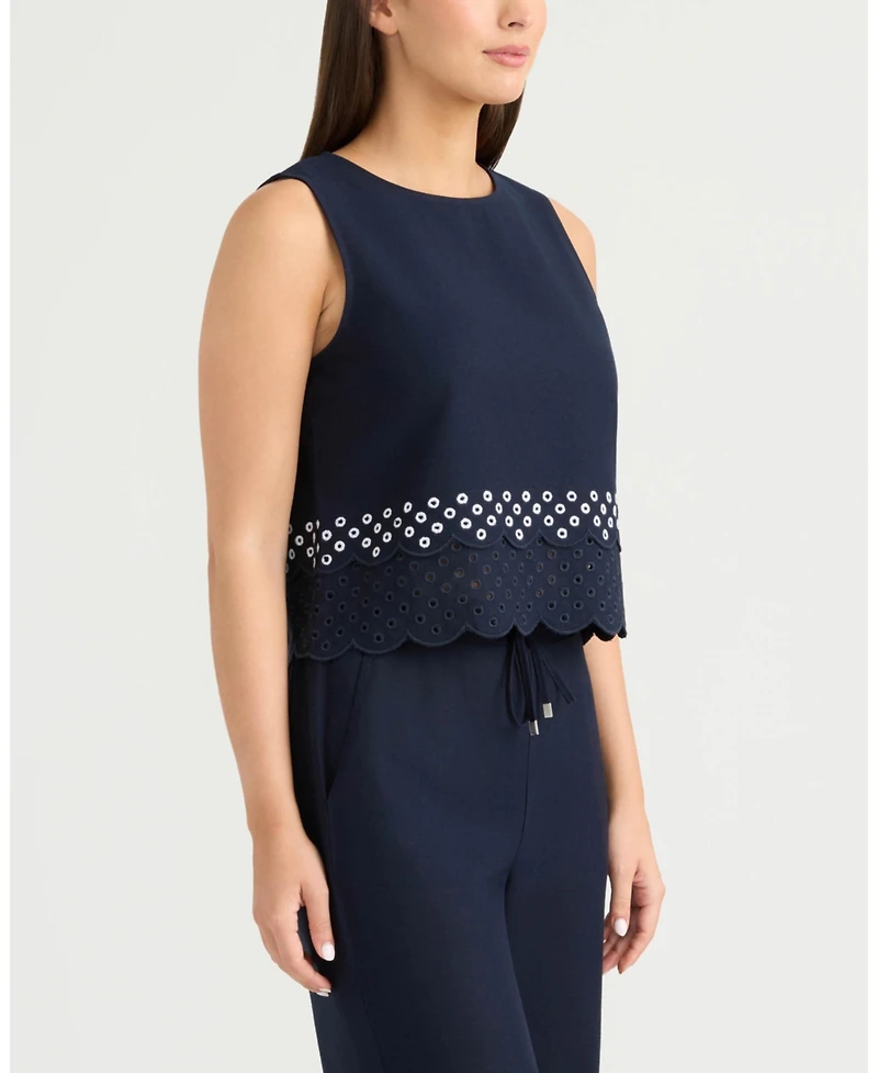 Ellen Tracy Women's Sleeveless Top with Eyelet Detailing