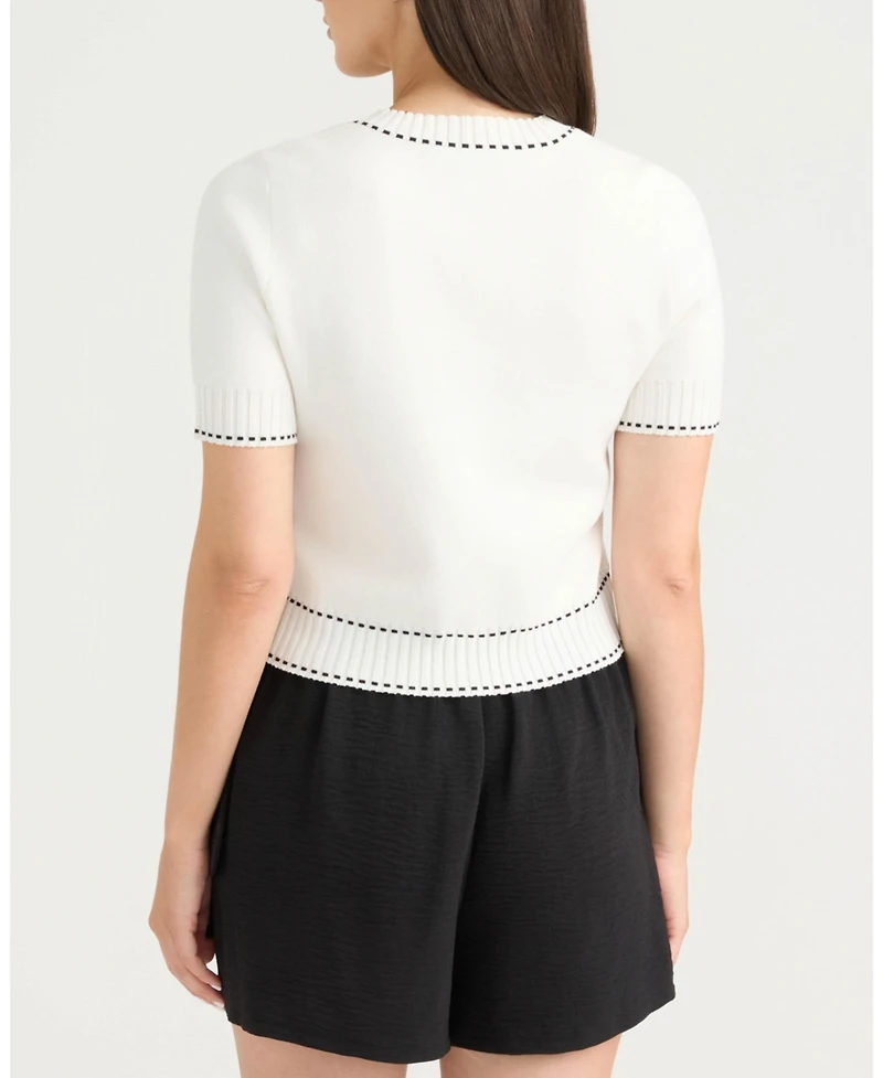 Ellen Tracy Women's Short Cardigan with Stitch Detailing