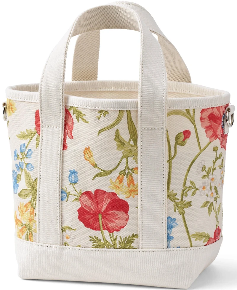 Lands' End Small Print 5 Pocket Open Top Canvas Tote Bag