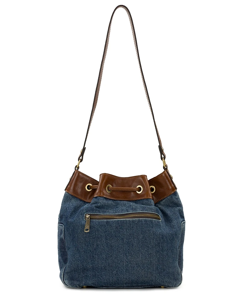 Patricia Nash Belamy Drawstring Washed Woven Denim Small Bucket Bag