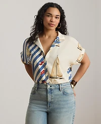 Lauren Ralph Plus Spread Collar Printed Shirt