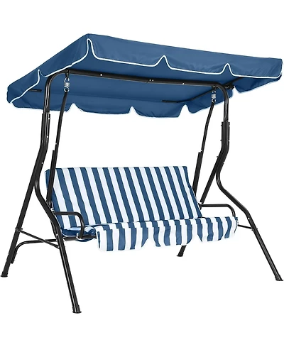 gaomon Outdoor Porch Swing Chair with Adjustable Canopy & Striped Seat Cushion for Adults 3-Seat Patio Glider Bench with Thick Cushions