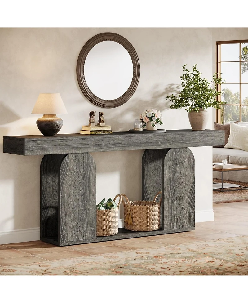 Tribesigns Farmhouse Wood Console Table, with U-Shaped Base
