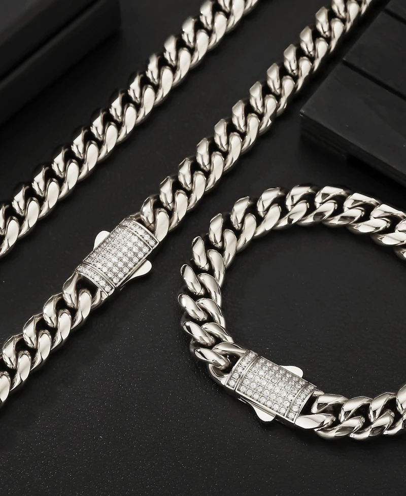 Rhona Sutton Men's Cuban Iced Stainless Steel Chain Necklace