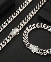 Rhona Sutton Men's Cuban Iced Stainless Steel Chain Necklace