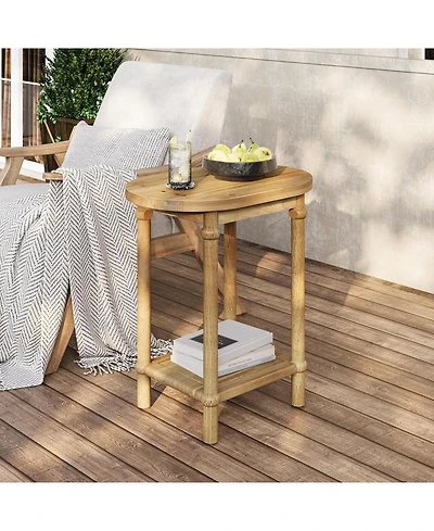 Tribesigns Oval Side Table, Farmhouse End Table with Storage Shelves, Solid Wood Nightstand for Small Spaces, Living Room, Bedroom